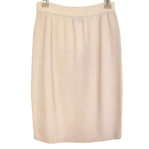 ST. JOHN Evening Wool Knit Ivory Elasticized Midi Skirt